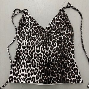 Leopard Print V-Neck Cami Top: Black, Brown, & White